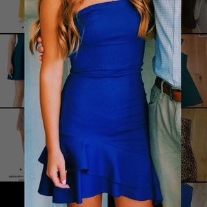Amanda Uprichard blue strapless mini dress with ruffle bottom size 0